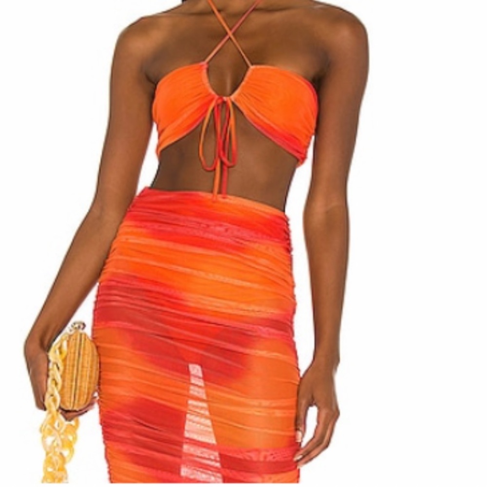 Camila Coelho Vibrant Orange Maxi Skirt and Top